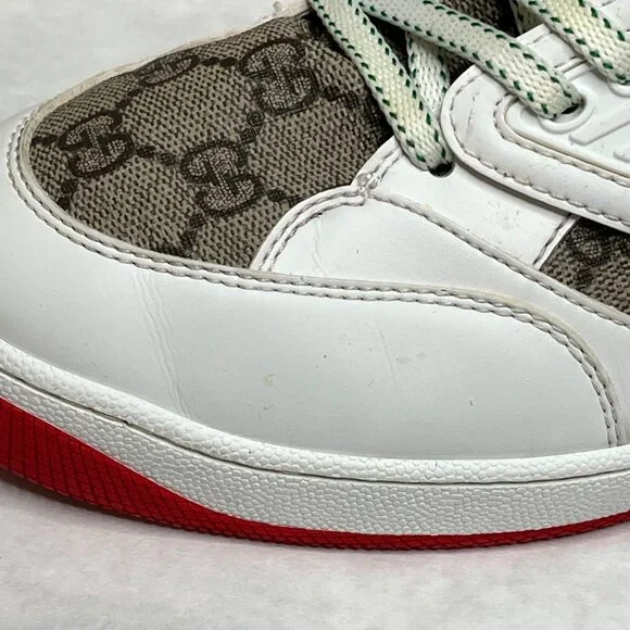Gucci White Leather GG Monogram High-Top Sneakers Size 7 Mens Basketball Shoes - Picture 9 of 15